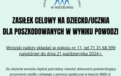 Zasiłek celowy na dziecko/ucznia dla poszkodowanych w wyniku powodzi